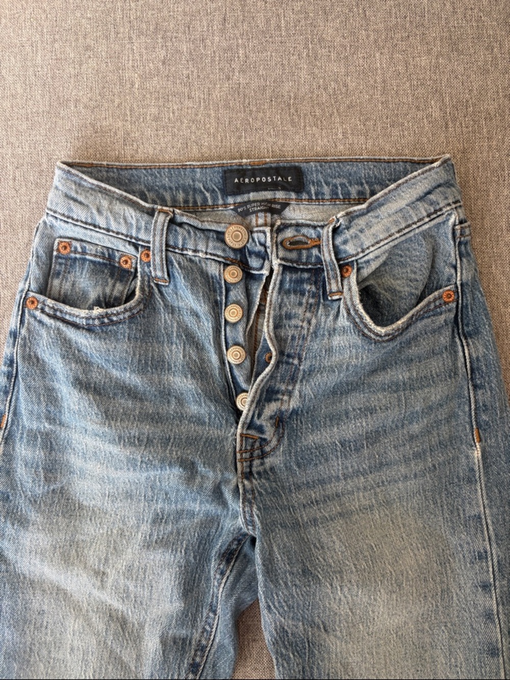 Aeropostale Women's Light Blue Faded Button-Fly Jeans
